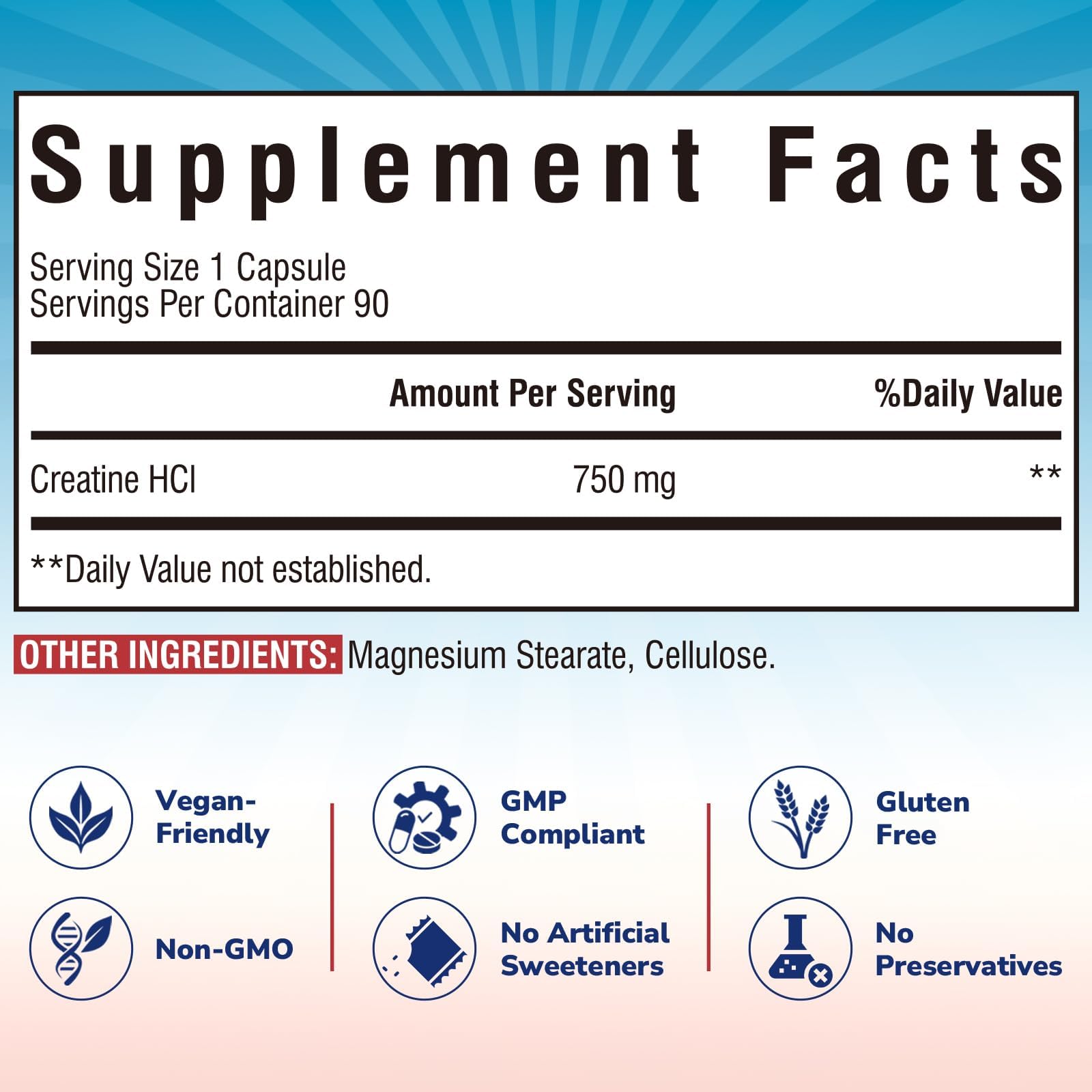 Vitalibre Creatine HCl Capsule, 750mg High Absorption Creatine Hydrochloride, Endurance, Strength, Fast Absorbing, No Load, No Bloat, Monohydrate Micronized Alternative, Once Daily, 90 Capsules — Amazon image 2