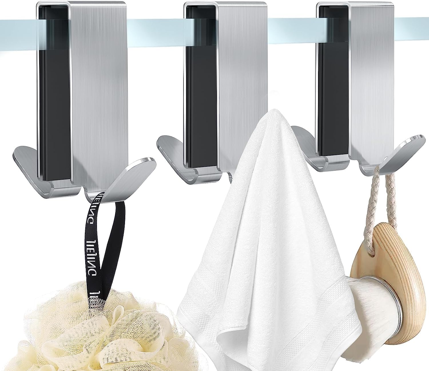 Shower Door Hooks, Shower Hooks for Towels, Heavy Duty Drilling-Free Double Sided Towel Hooks for Bathroom Frameless Glass Door, Over The Door Towel Hooks, 3 Packs