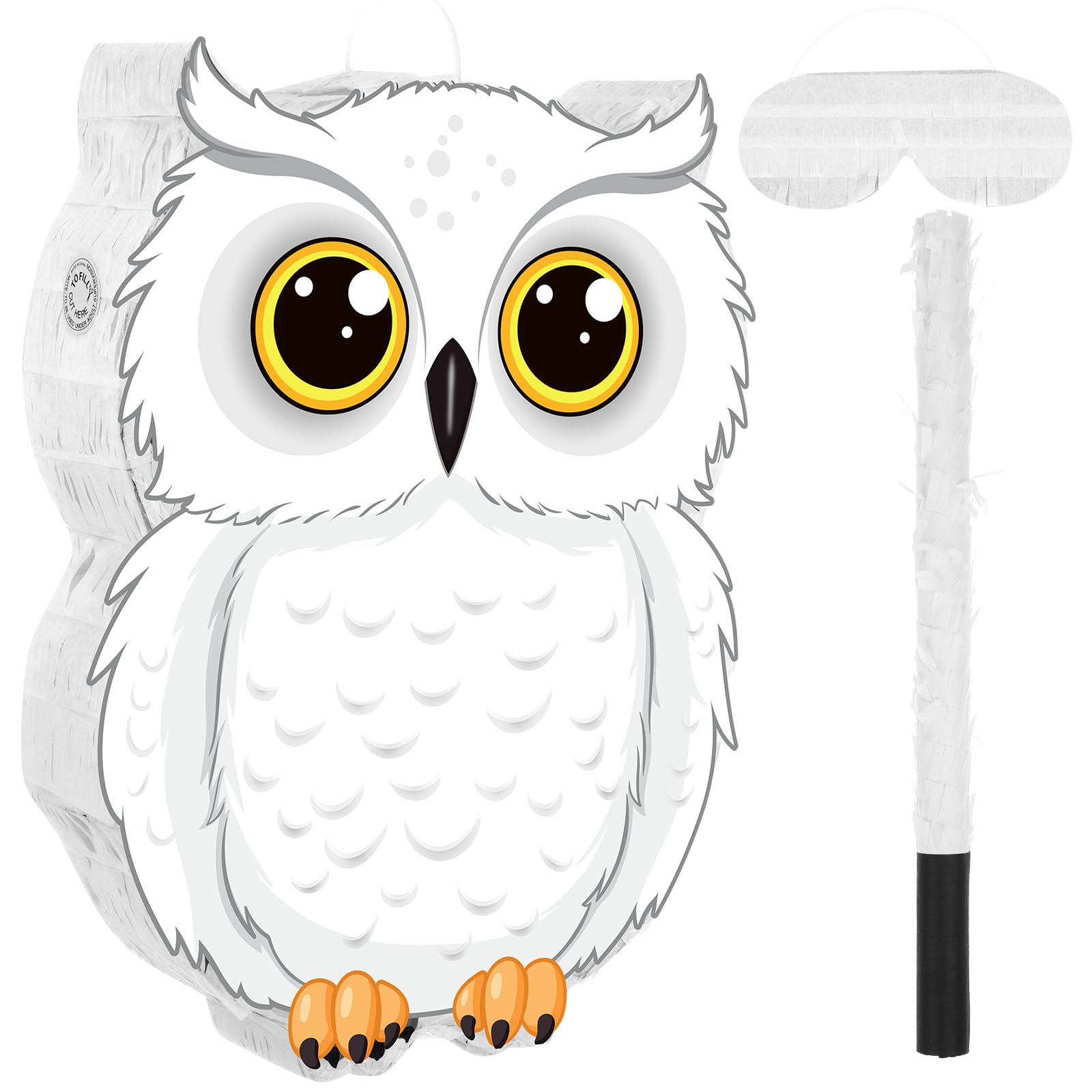 Aoriher Owl Piñata with Stick Blindfold Confetti 3D White Snowy Owl Piñatas Set for Woodland Forest Wizard Animal Party Shower Game Birthday Party Decorations Supplies