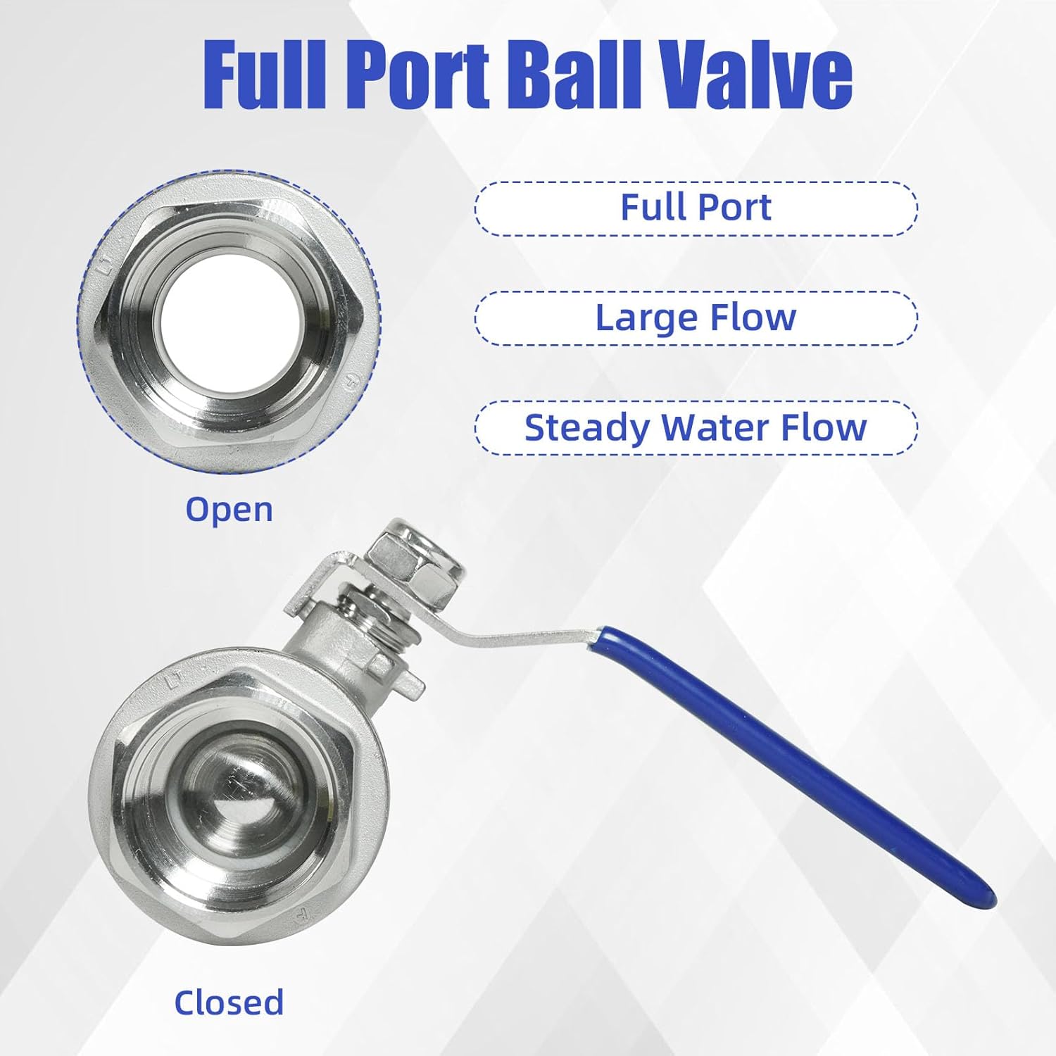YADIAN 2 Pack 2'' Ball Valve Full Port 304 Stainless Steel 2 inch NPT Female Heavy Duty Shut Off Valve 2 inch Ball Valve for Water, Oil, and Gas with Blue Locking Handles, 1000 WOG