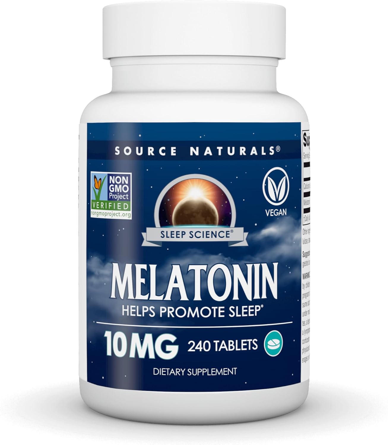 Source Naturals Sleep Science Melatonin, Non-GMO Validated - Helps Promote Sleep* - 10 mg - 240 Vegan Tablets