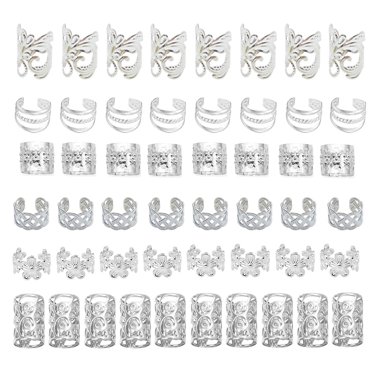 Hair Jewelry Braid Cuffs - Silver Dreadlock Charms for Women