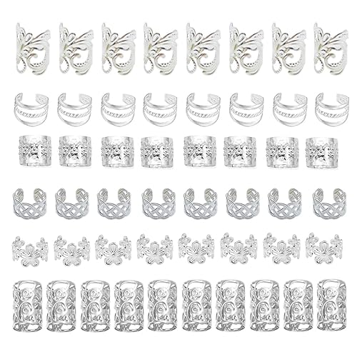 60Pcs Hair Jewelry Braid Cuffs Silver hair Jewels for Women
