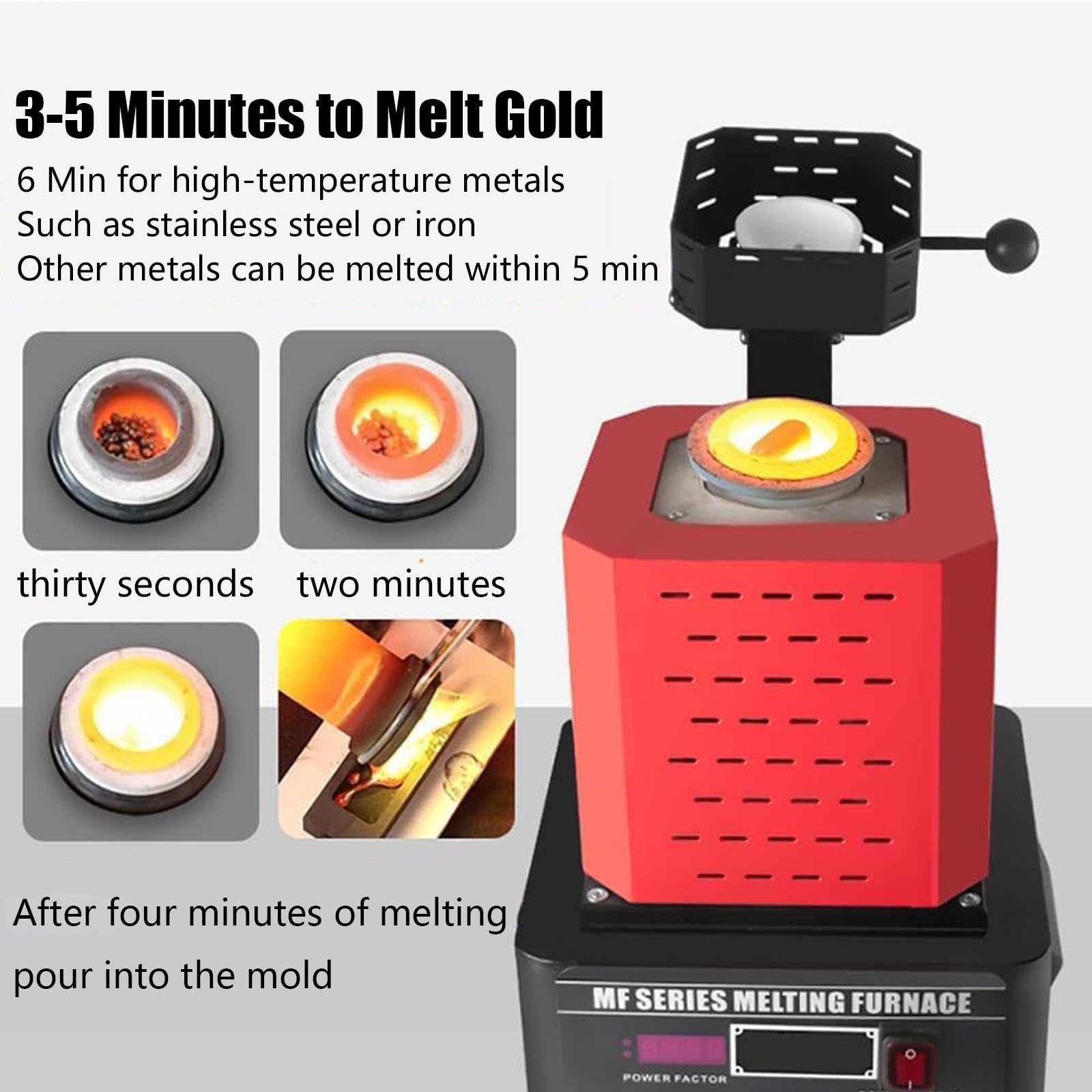Gold Schmelzofen, 1600℃/2912℉ Digitaler Elektrischer Schmelzofen Mit Graphit Tiegel Für Schmelzkratzer, Silber, Gold, Kupfer, Aluminium, 220v Verfeinerung des Gussefens Black-3KG