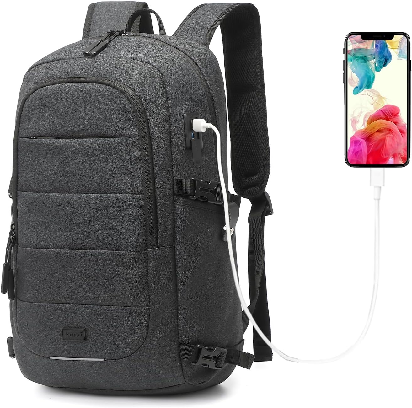 Kono Travel Laptop Backpack Anti-Theft 15.6 Inch Business Laptop Rucksack Bag with USB Charging Port, Water Resistant Lightweight Casual Daypack Computer Bag for Men Women