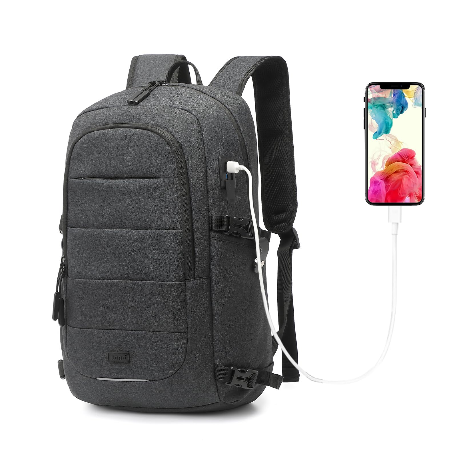 Travel Laptop Backpack Anti-Theft 15.6 Inch Business Laptop Rucksack Bag with USB Charging Port, Water Resistant Lightweight Casual Daypack Computer Bag for Men Women