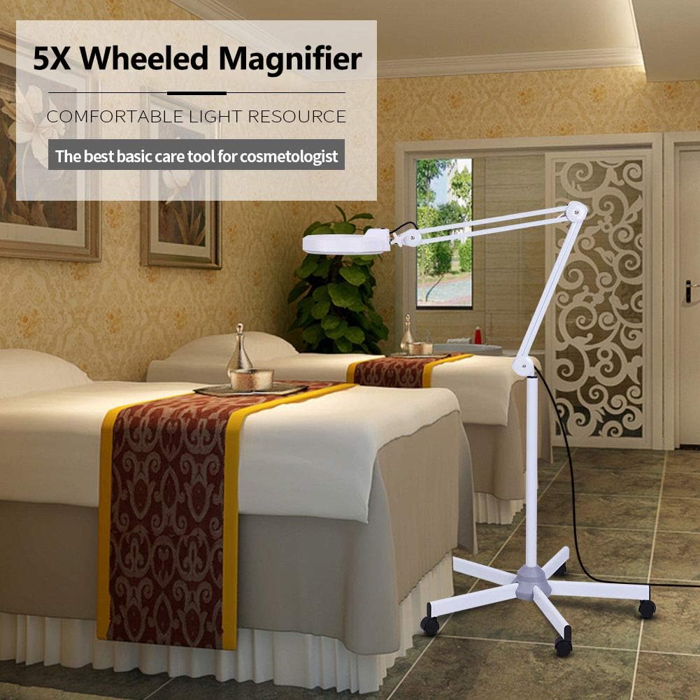 70% Off Discount Led Lighted Magnifying Glass - FEITA 5X Diopter Magnifier Floor Lamp with Adjustable Arm Illuminated Lens Magnified Light for Facial，Reading, Beauty, Jewelers, Craft, Close Work