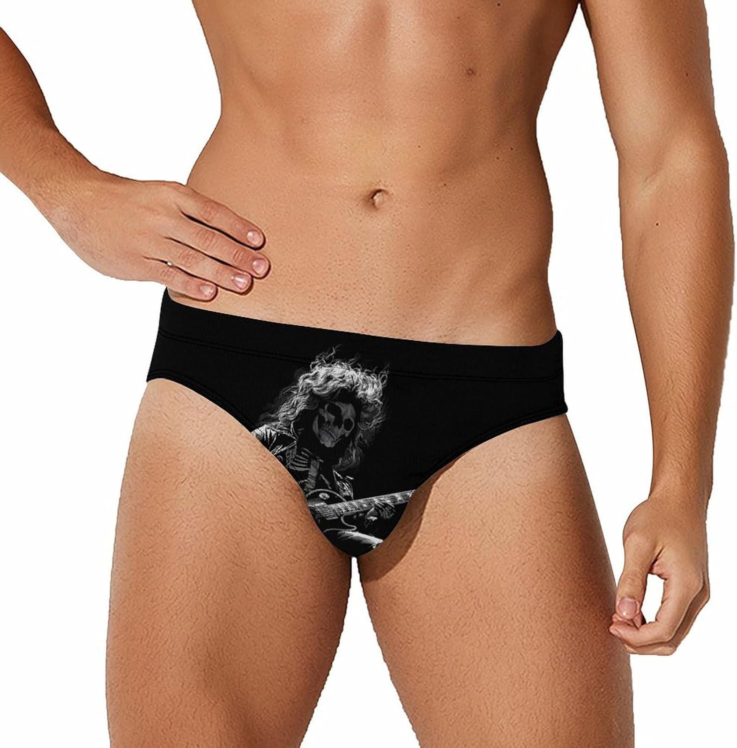 Skeleton Skull Guitarist Print Men's Swimsuit Brief Sexy Bikini Briefs Retro Printed Swimwear Quick Dry Swimming Trunks XX-Large (xx_l)