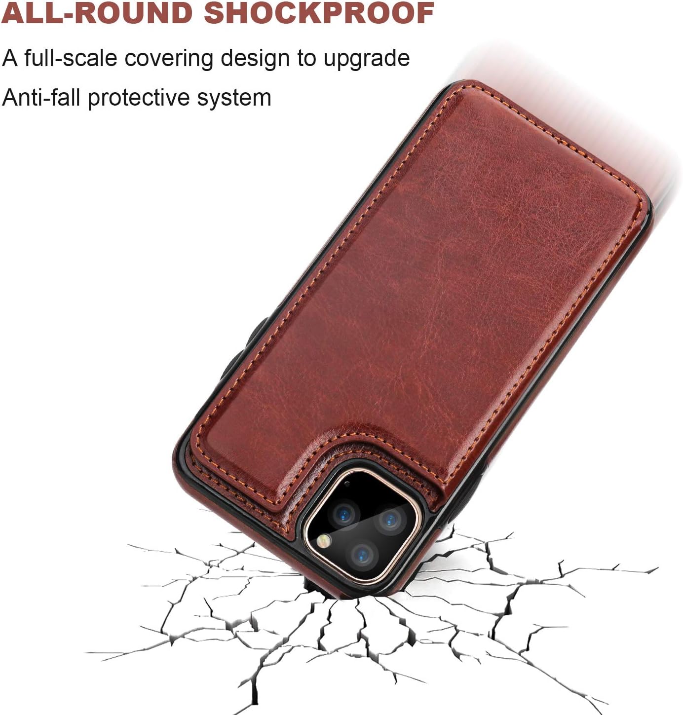 for iPhone 11 Pro Max Wallet Case with Card Holder,OT ONETOP PU Leather Kickstand Card Slots Case,Double Magnetic Clasp and Durable Shockproof Cover for iPhone 11 Pro Max 6.5 Inch (Brown) - Image 6