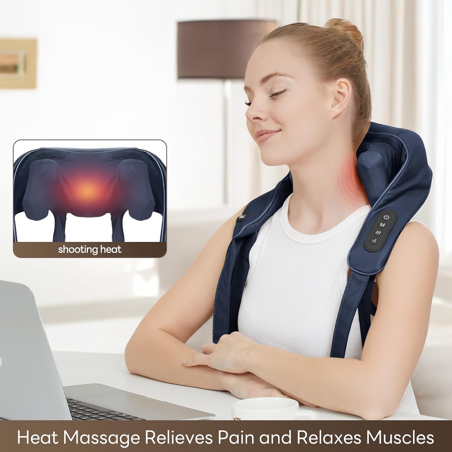Neck Massager with Heat for Pain Relief Deep Tissue,6D Shiatsu Kneading Massage,Cordless Rechargeable for Neck,Shoulder Gifts for Women/Men/Mom/Dad(PU-Dark Blue)