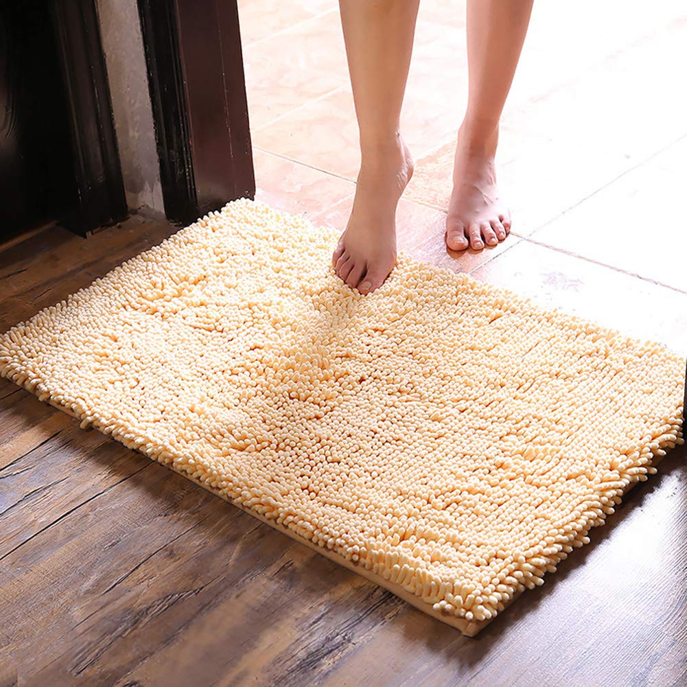 vctops Plush Thick Chenille Bath Rugs Super Soft Fluffy and Absorbent Shag Rug Non-Slip Runner Carpet for Tub Bathroom Shower Mat Beige Yellow 24"x35"