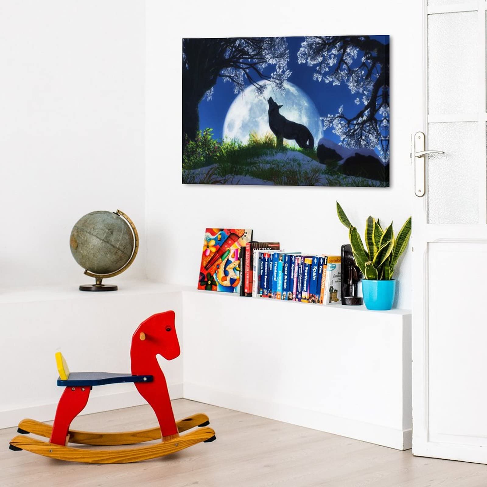 Amazon.co.jp: 絵画 満月の狼の遠吠えインテリア 絵画 動植物の自然