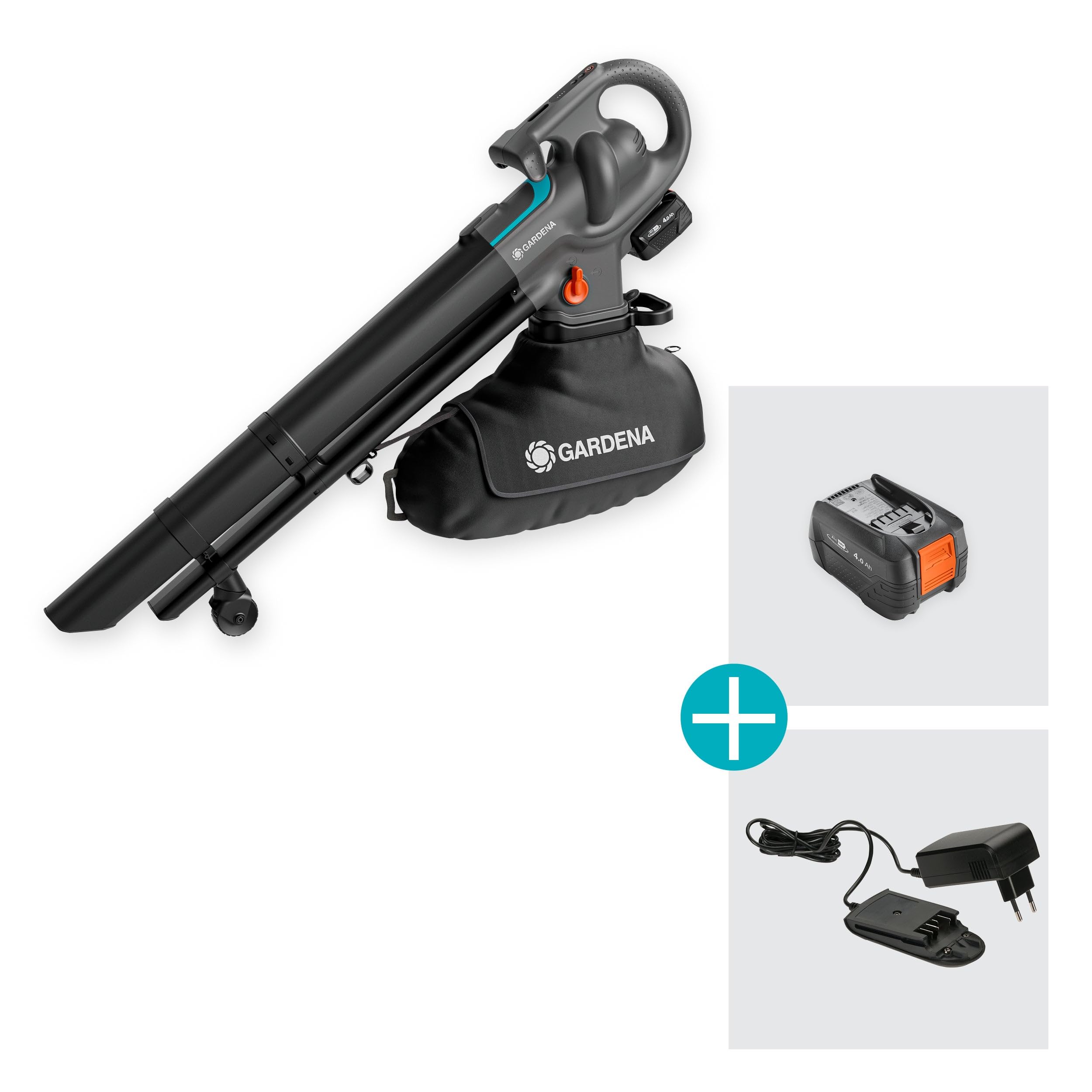 Gardena Aspirateur souffleur broyeur 3-en-1 sur batterie PowerJet Collect 18V P4A Kit prêt à l’emploi