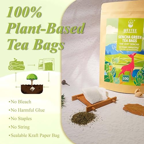 Miniatura 6 de WT WEETEE Sencha - Bolsas de té verde, 100 unidades, aroma único de arroz tostado, té verde al vapor no amargo y refrescante, cafeína natural y