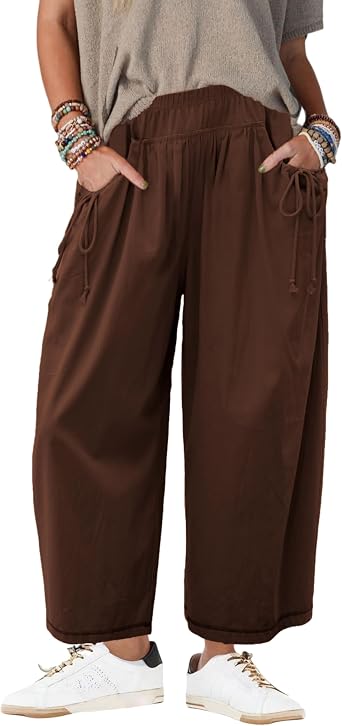Zhiyouni Womens Loose Wide Leg Track Pants Casual Elastic High Waist Cargo Trousers
