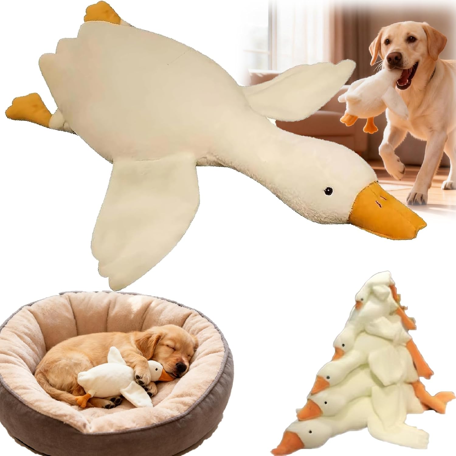 Large Plush White Duck Dog Toy Realistic Goose,Calming Puppy Long Lasting Pet Chew Plush White Duck Dog Toy for Small/Medium/Large Dogs,Interactive Dog Toys for Chewing, Playing (51.2in)