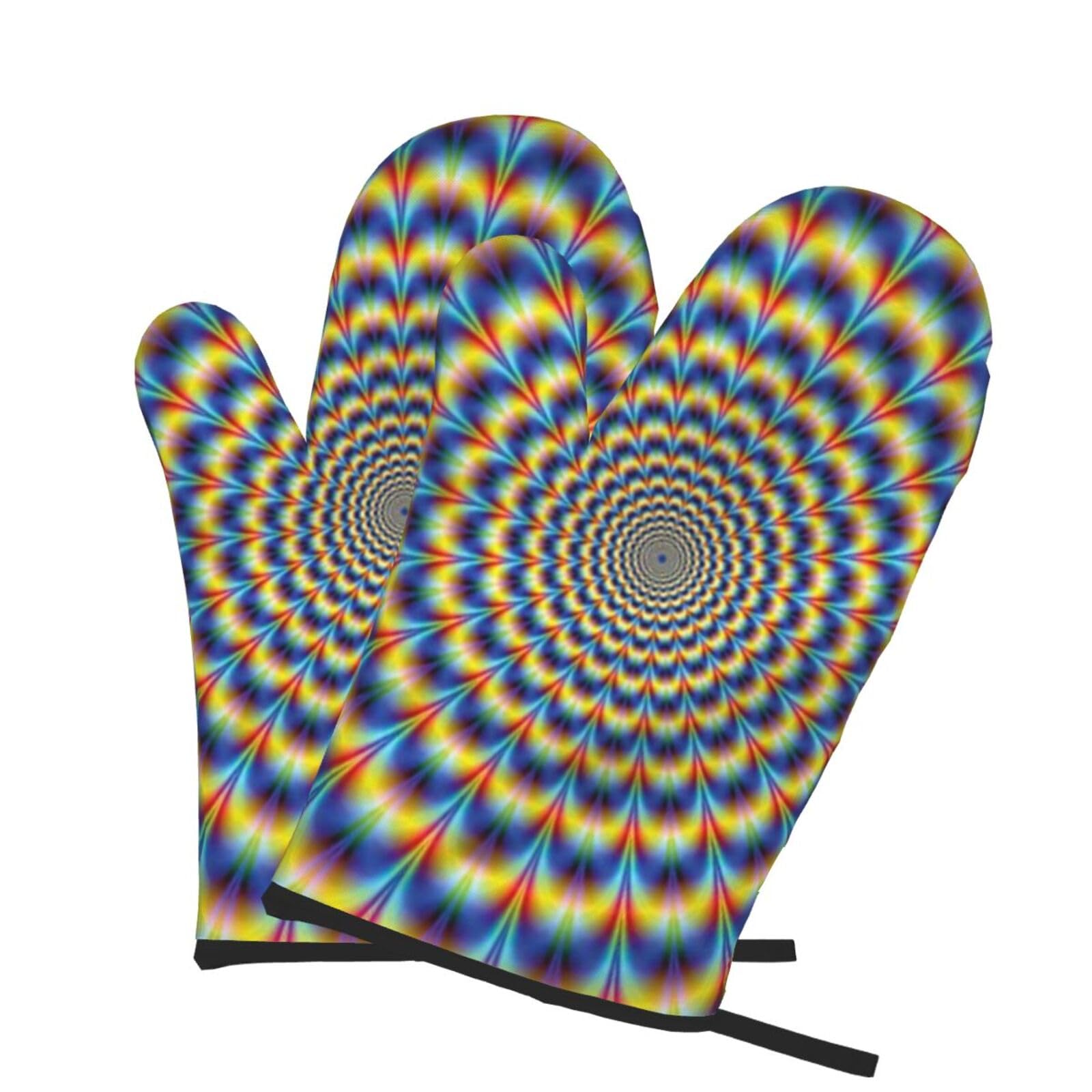Oven Mitts Set of 2 Pcs, spiral optical illusion gif Prints Heat Resistant Kitchen Gloves for Cooking Baking Grilling
