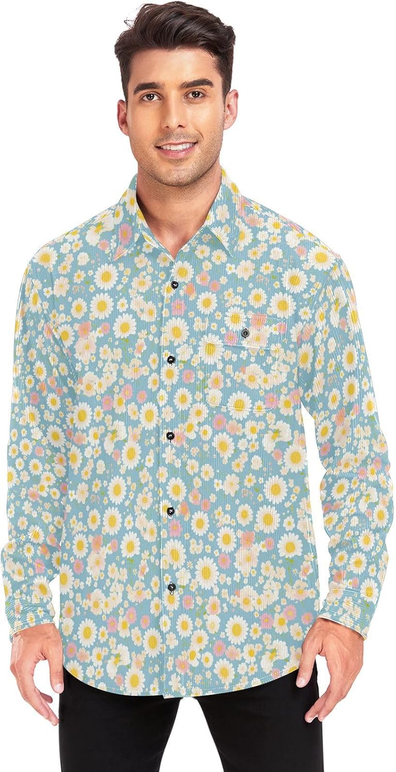 KLL Polka Dots and Tender Chamomile Flowers Mens Womens Wrinkle Free Rugby Shirts Daily Wear Long Sleeve Tops