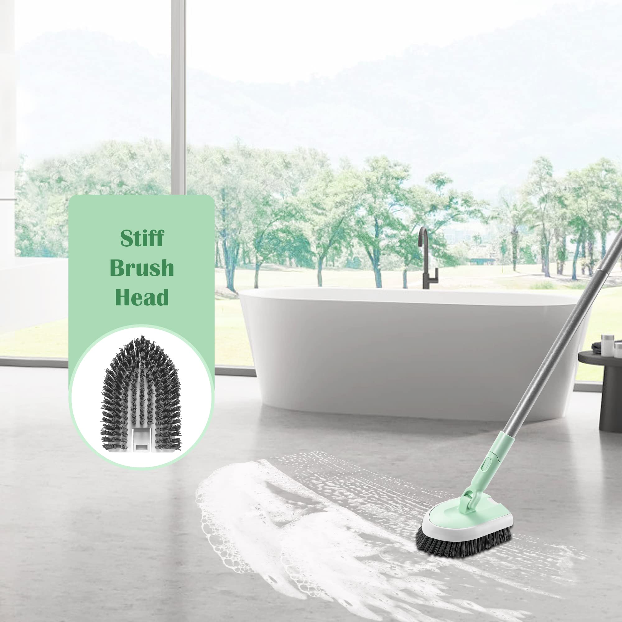 Long Handle Shower Scrubber 2-in-1 - Extendable Tub & Tile Cleaner With Interchangeable Brush Heads