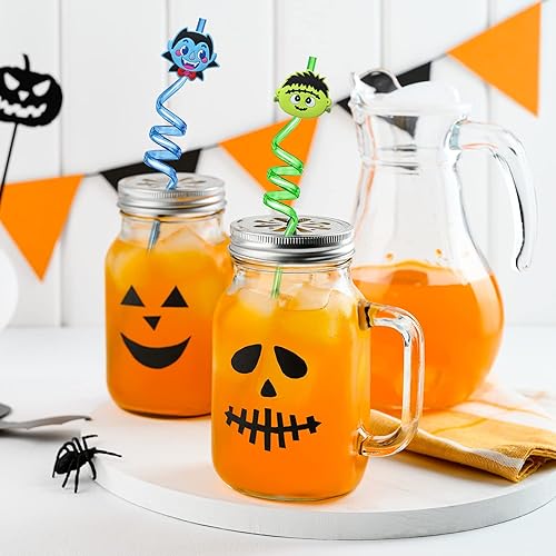 Miniatura 7 de Capoda 24 pajitas de plástico reutilizables para fiestas de Halloween, murciélagos, calabaza, gato, fantasma, con 2 cepillos de limpieza para