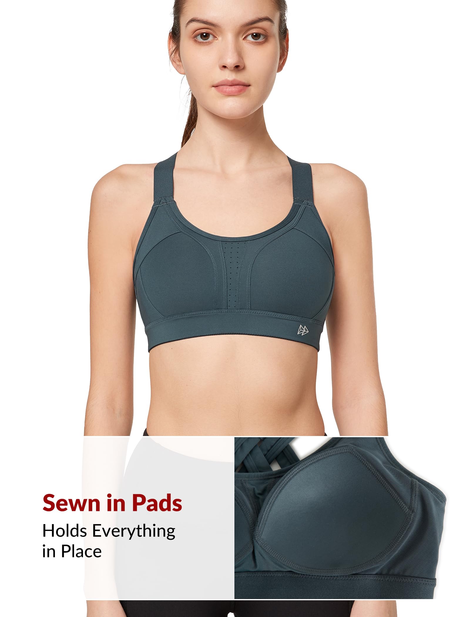 Yvette Soutien-Gorge de Sport à Fort Impact réglable au Dos croisé - Soutien Complet pour Une Grande Poitrine - sans Rebond, Bleu Brume + Sangle réglable + Impact élevé, Taille M