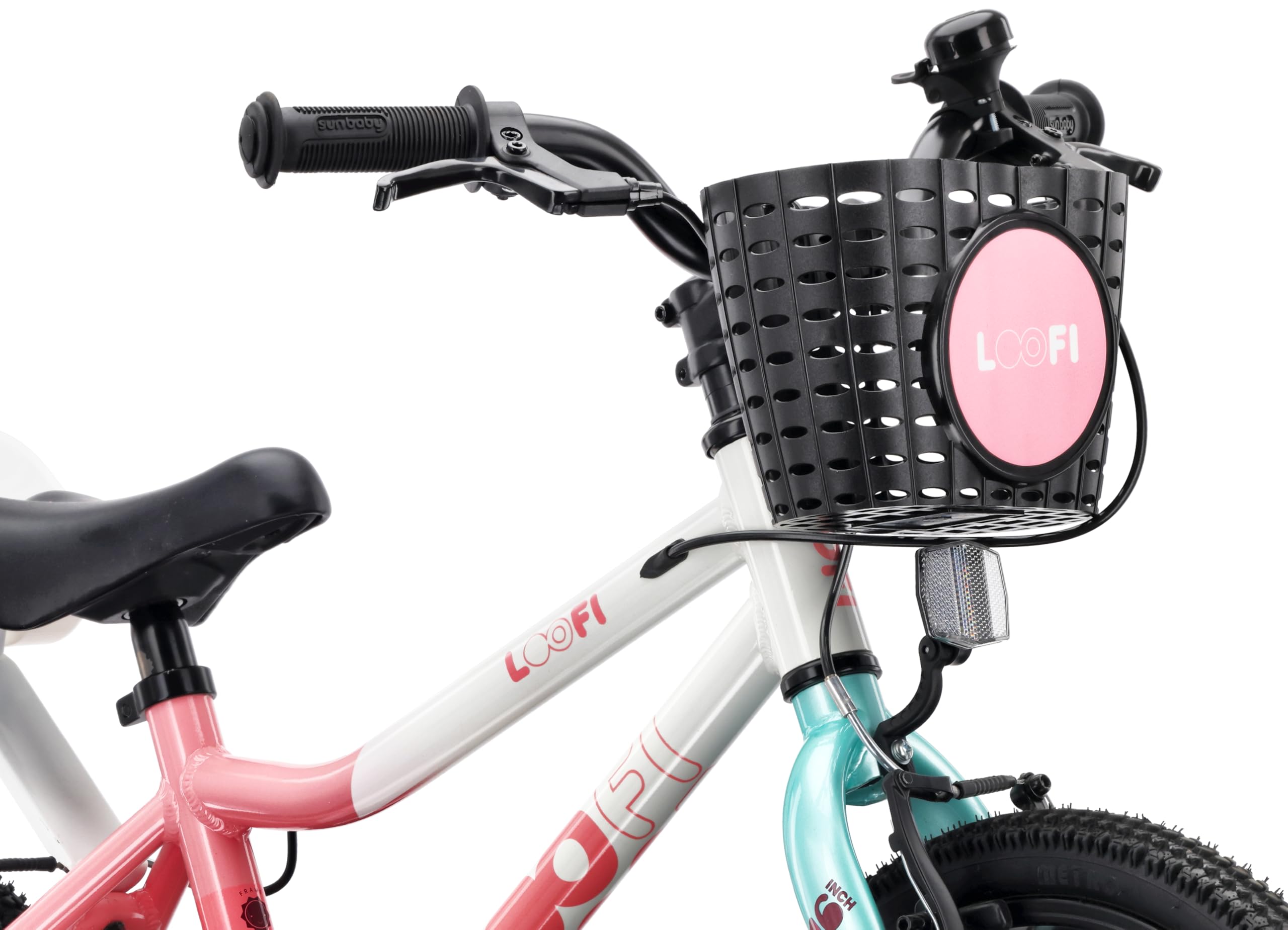 sun baby LOOFI Bicicleta niño y niña 12, 14 o 16" | Para 2–6 años, cuadro de aluminio ligero, ruedines, cesta, timbre y pegatinas