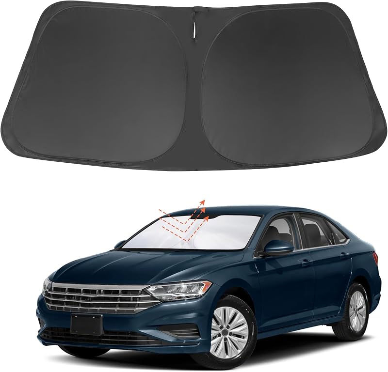 Protetor Solar Dobrável para Para-brisa Fannyc Compatível com Volkswagen VW Jetta 2019 a 2025 Prata e Preto