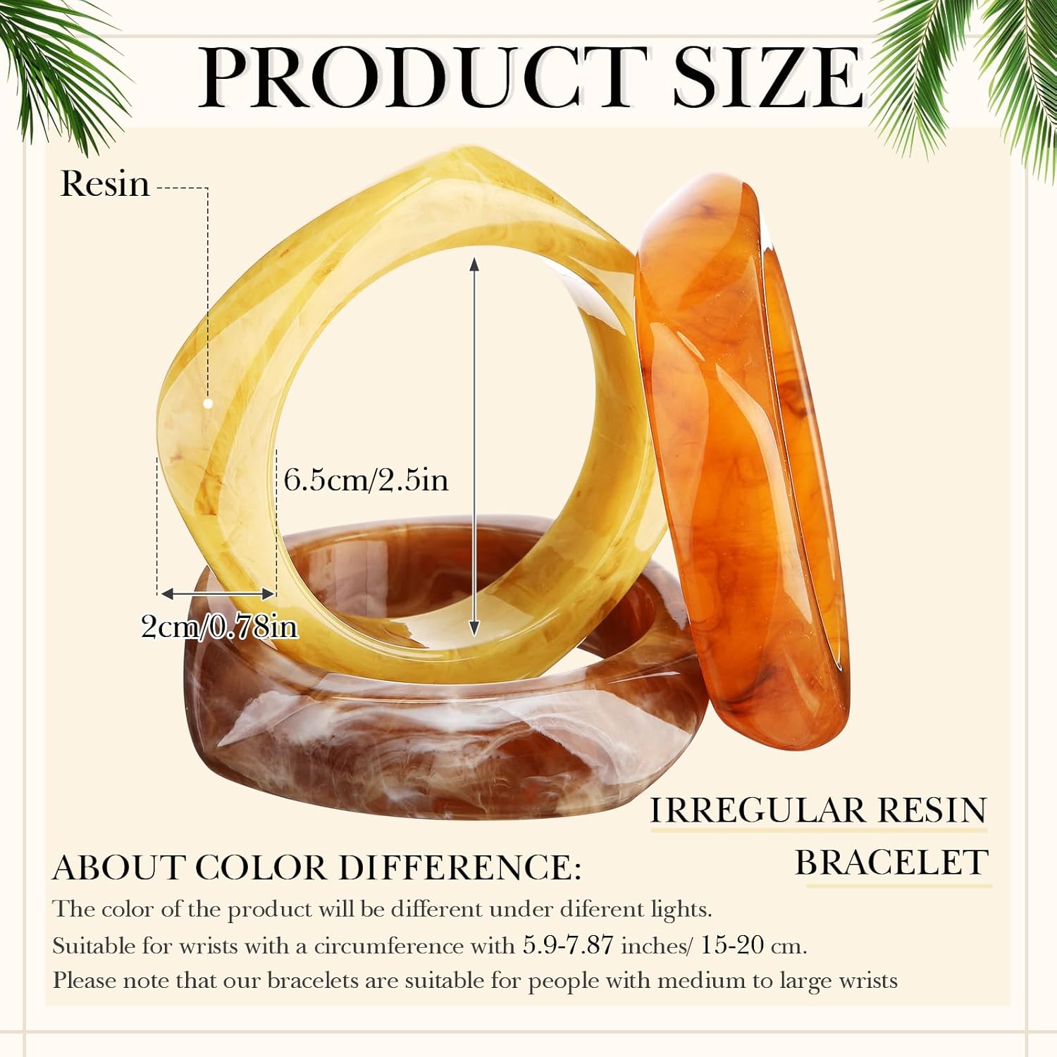 Landical 3 Pcs Colorful Square Acrylic Resin Bangle Bracelet Wide Geometric Irregular Wristbands Women - Image 2