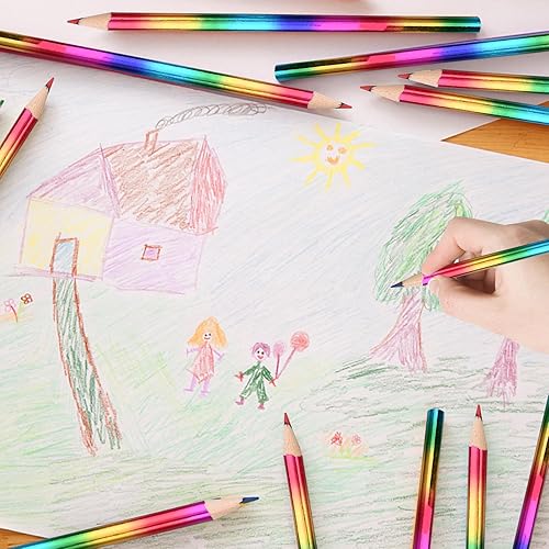 Miniatura 5 de GOLDGE 40 lápices arcoíris (no preafilados), 4 lápices de colores en 1 arcoíris para niños, suministros de arte, lápices de colores, regalos para