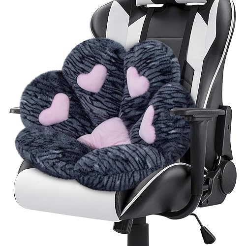 MOONBEEKI Cat Paw Cushion Chair Comfy Kawaii Plush Seat Cushions Shape Lazy Pillow for Gamer Chair 28"x 24" Cozy Floor Cute Seat Kawaii for Girl Worker Gift, Dining Room Bedroom Decorate (Black Silve) - Black Silver - 28 Inch