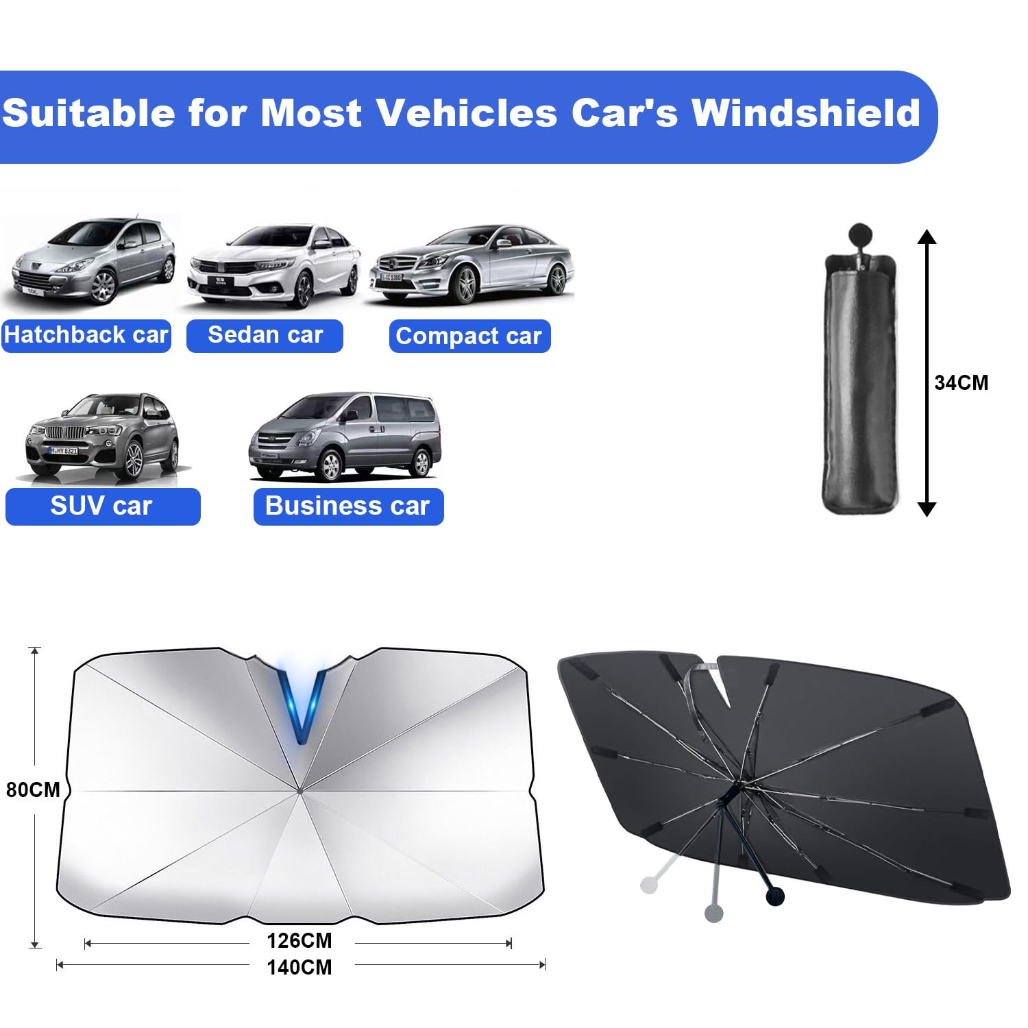 LELYFIT Parasol Parabrisas Delantero Coche Plegable Barra Ajustable Protección UV Solar 140 x 80 cm
