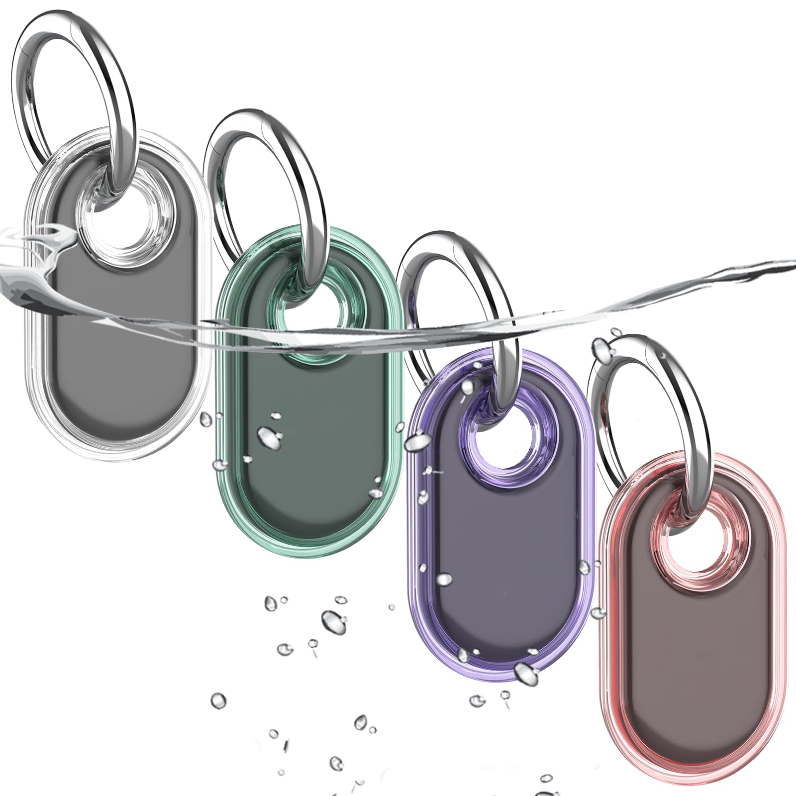 4 Pack Waterproof Compatible with Samsung Galaxy SmartTag2 Holder, TPU GPS Tracker Protective Case for Samsung Tag 2 with Keychain, Anti-Scratch Smart