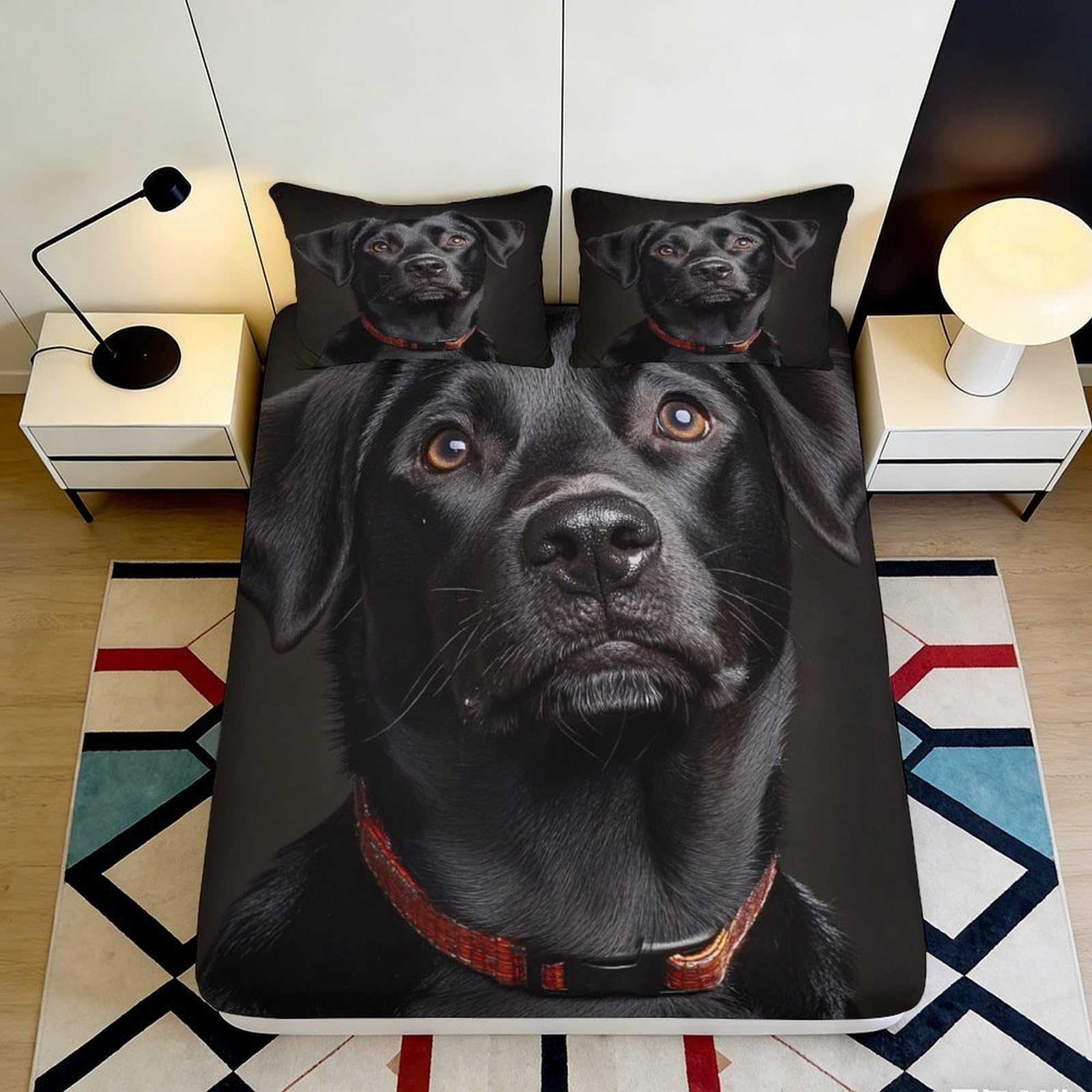 3D Printed Black Labrador Dog Fitted Sheet Microfiber Durable Soft 3D Printed Canine Mattress Cover for Bedroom Dormitory Guest Room Protection 140x200x25cm