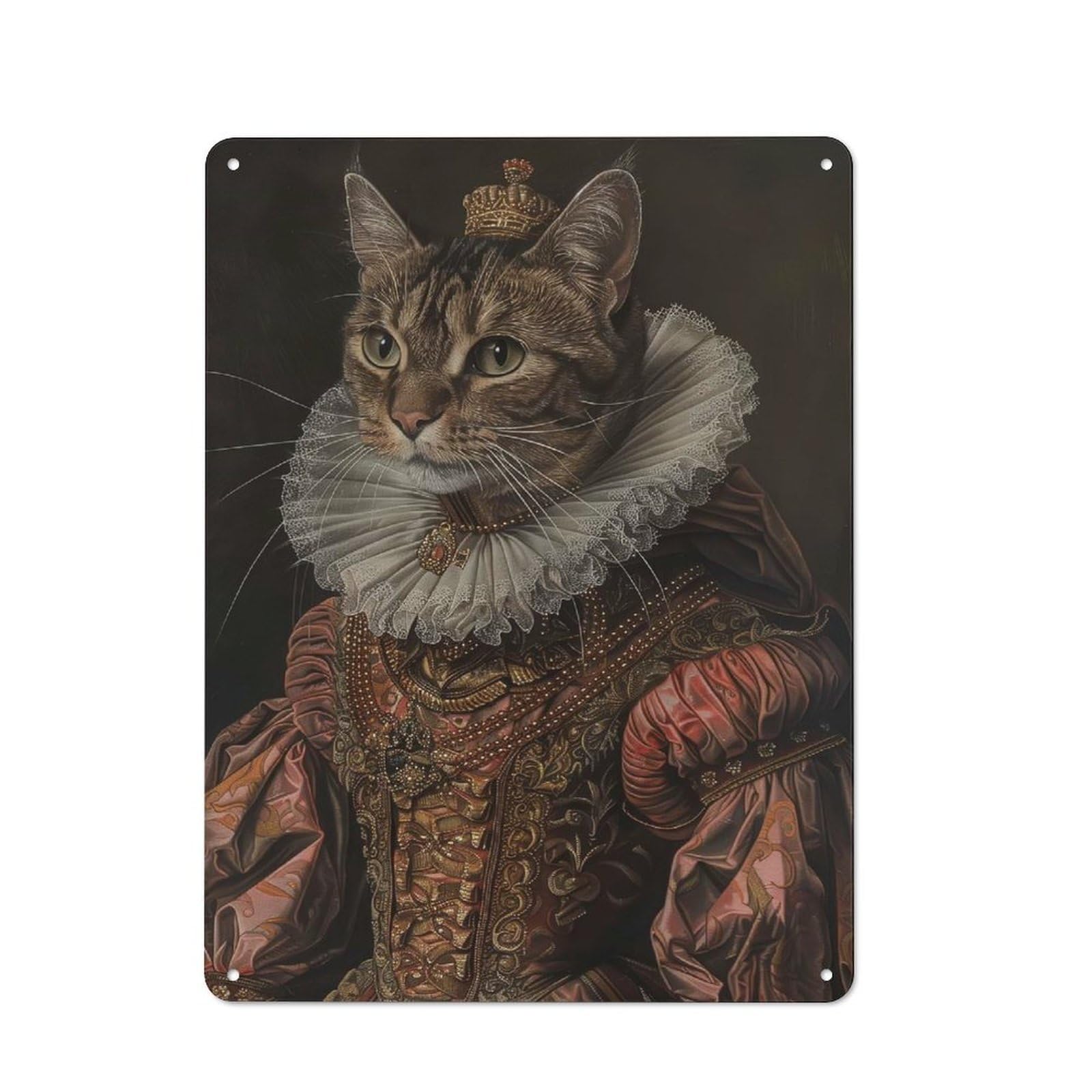Junmoney Style-9 For Garage Or Workshop, Medieval Cat Portrait Rustic Metal Plaque 40X30cm, Suited To Wall Displays In Garages And Tool Rooms