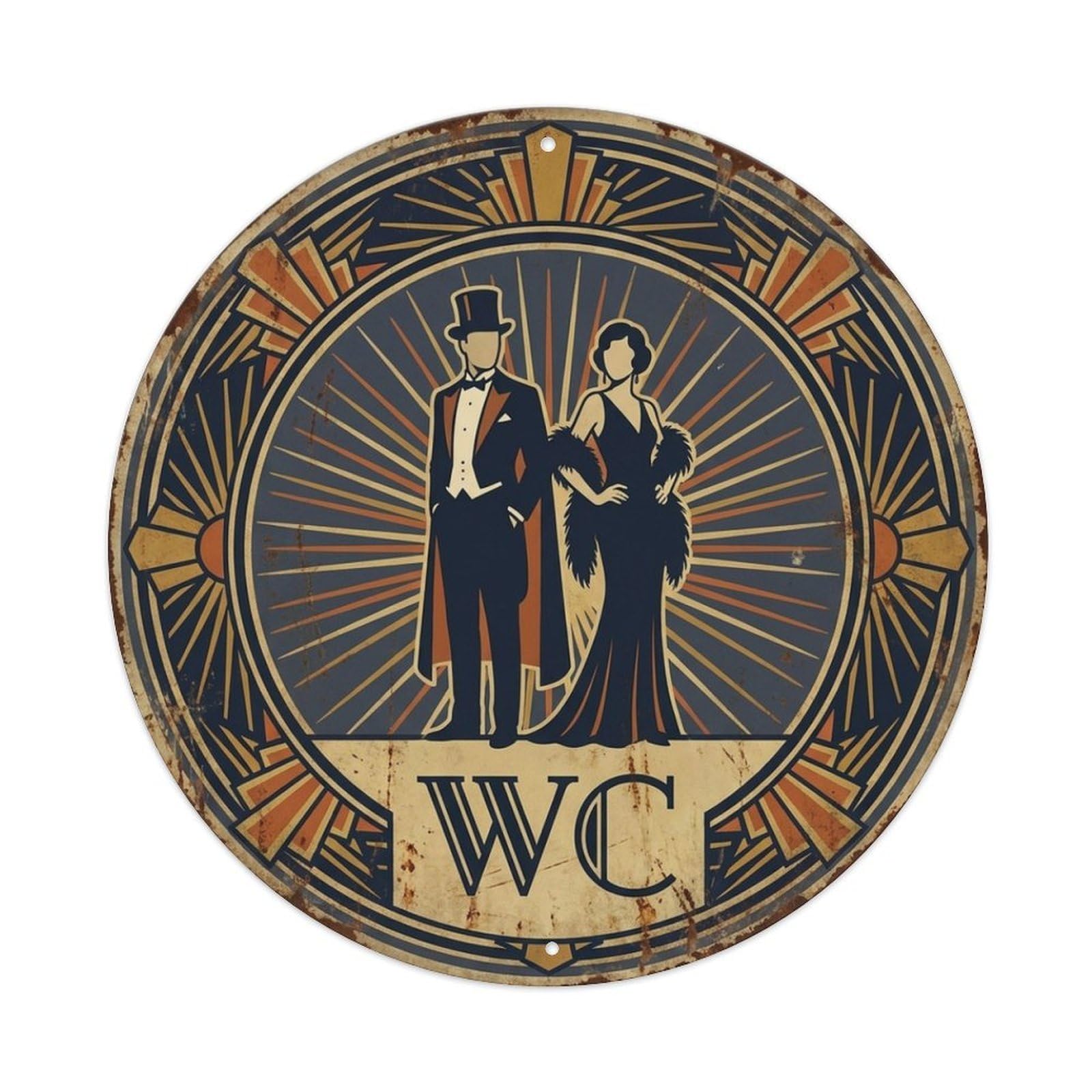 WC Art Deco Restroom Sign Ladies Gents Metal Tin Sign