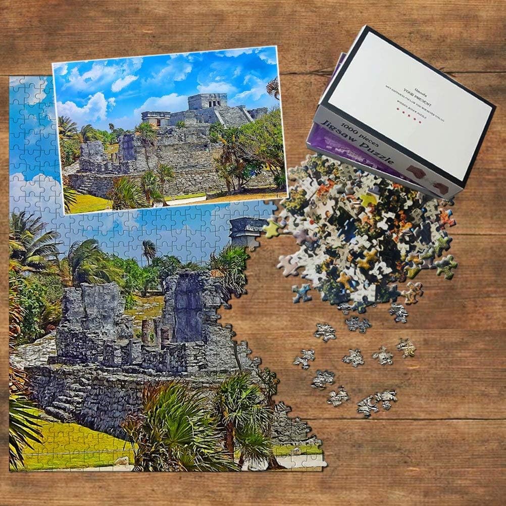 Mexico Jigsaw Puzzle 1000 Piece Mexico Tulum Mayan Ruins Cancun Puzzle Travel Souvenir Wooden