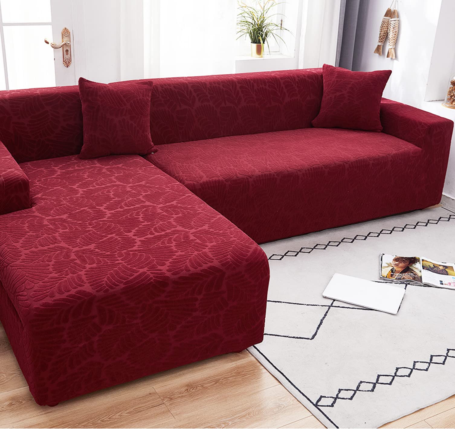 Housse de canapé extensible rouge salon protection canapé en L lavable 1 place
