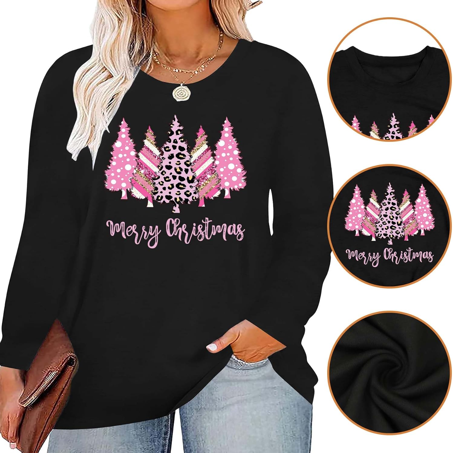 Plus Size Christmas Shirts for Women Merry Christmas Tree Shirt Santa Claus Long Sleeve Xmas Holiday Tops Tees - Image 5