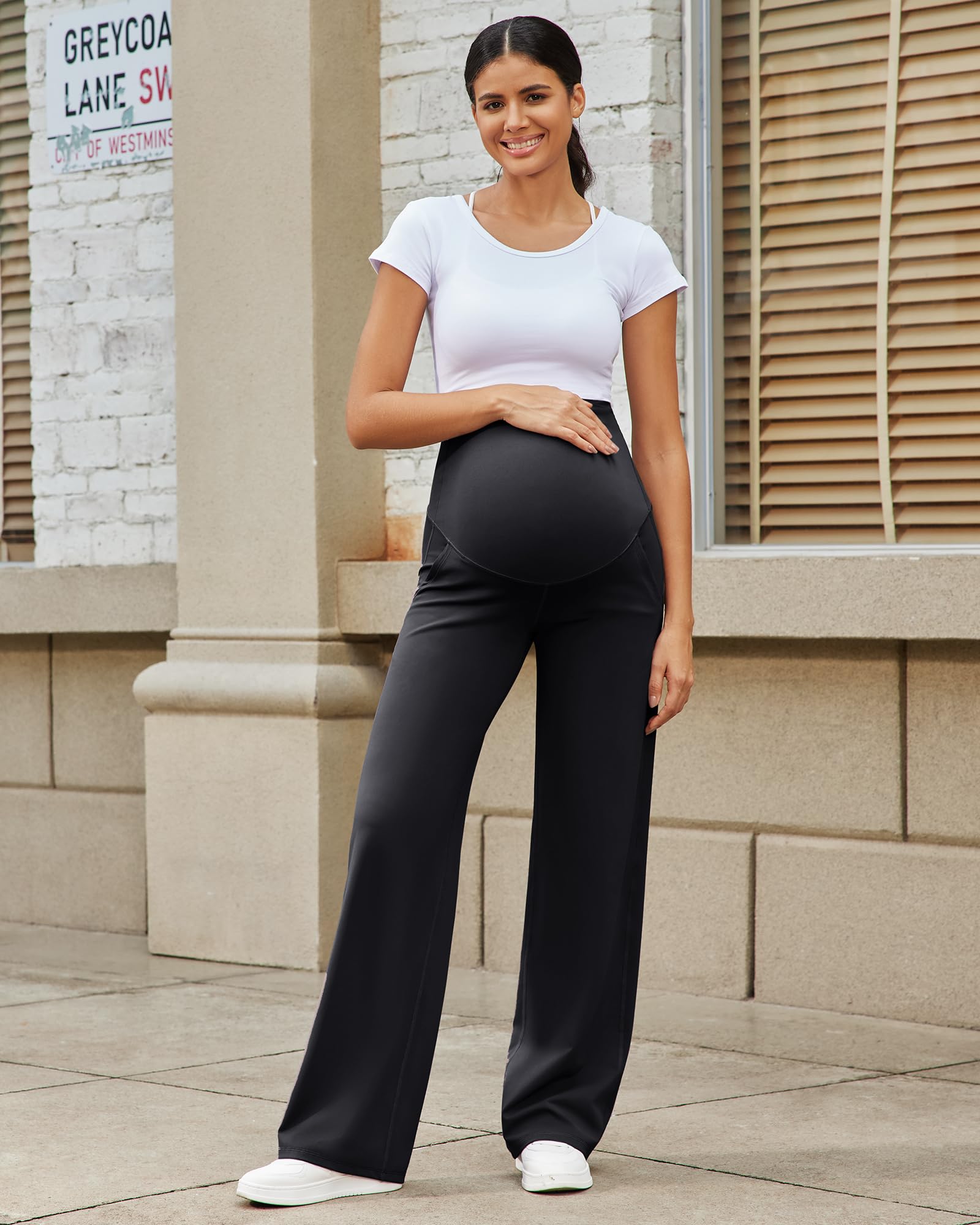 G4Free Maternity Trousers Over Bump Stretchy Pregnancy Yoga Pants Lounge Wide Leg Dress Work Trousers with Pockets Petite/Regular/Tall - 4