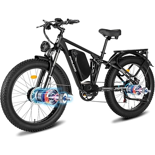 5000𝕨 Dual Motor Electric Bicycles, 60V Battery E-Bike with 45 MiIe P-Hour Electric Bike for Adults, 26 Fat Tire Hunting Ebike for All Terrain, Full Suspension Electric Ebike