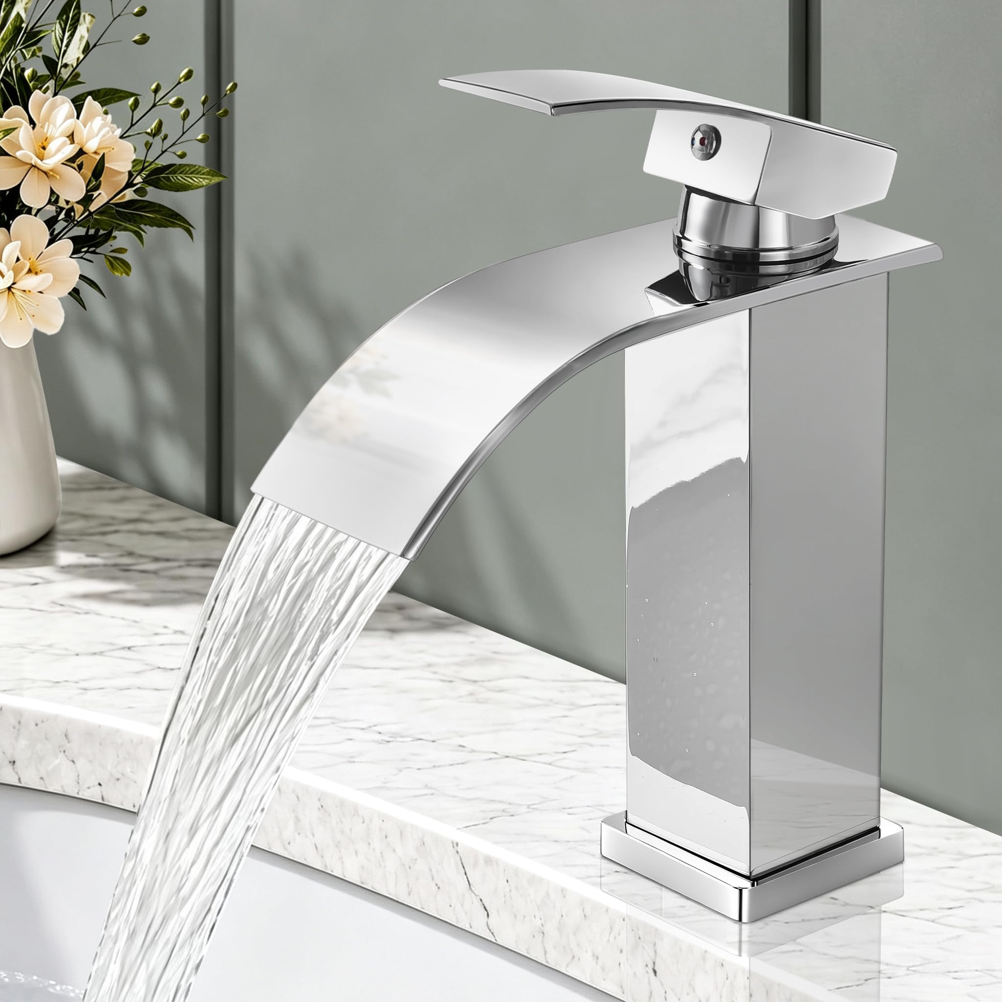 HOMELODY Wasserhahn Bad Chrom, Bleifreie Wasserfall Waschtischarmatur Bad