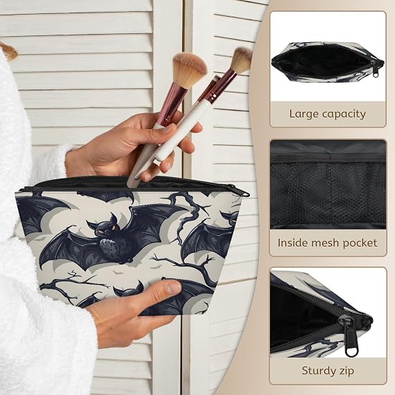 Black Bats Travel Makeup Bag, Makeup Pouch Birthday Women Gifts for Friend Her Girl Sister Daughter Coworker Bff, Small Halloween Cosmetic Makeup Bag