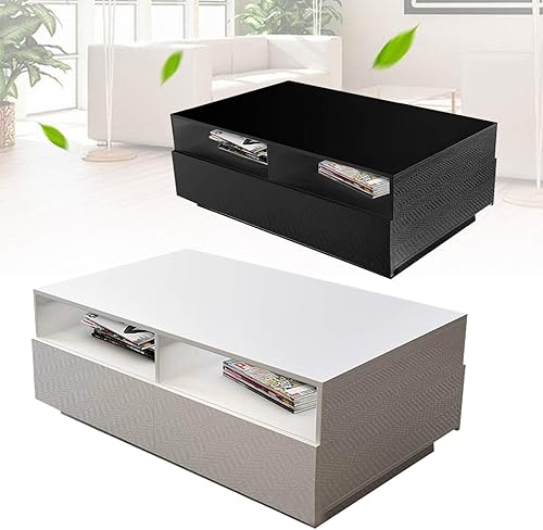 Miniatura 4 de Cbhfmljd Mesas de café LED, elegante mesa auxiliar rectangular LED de alto brillo con 4 cajones, gran espacio de almacenamiento, muebles modernos