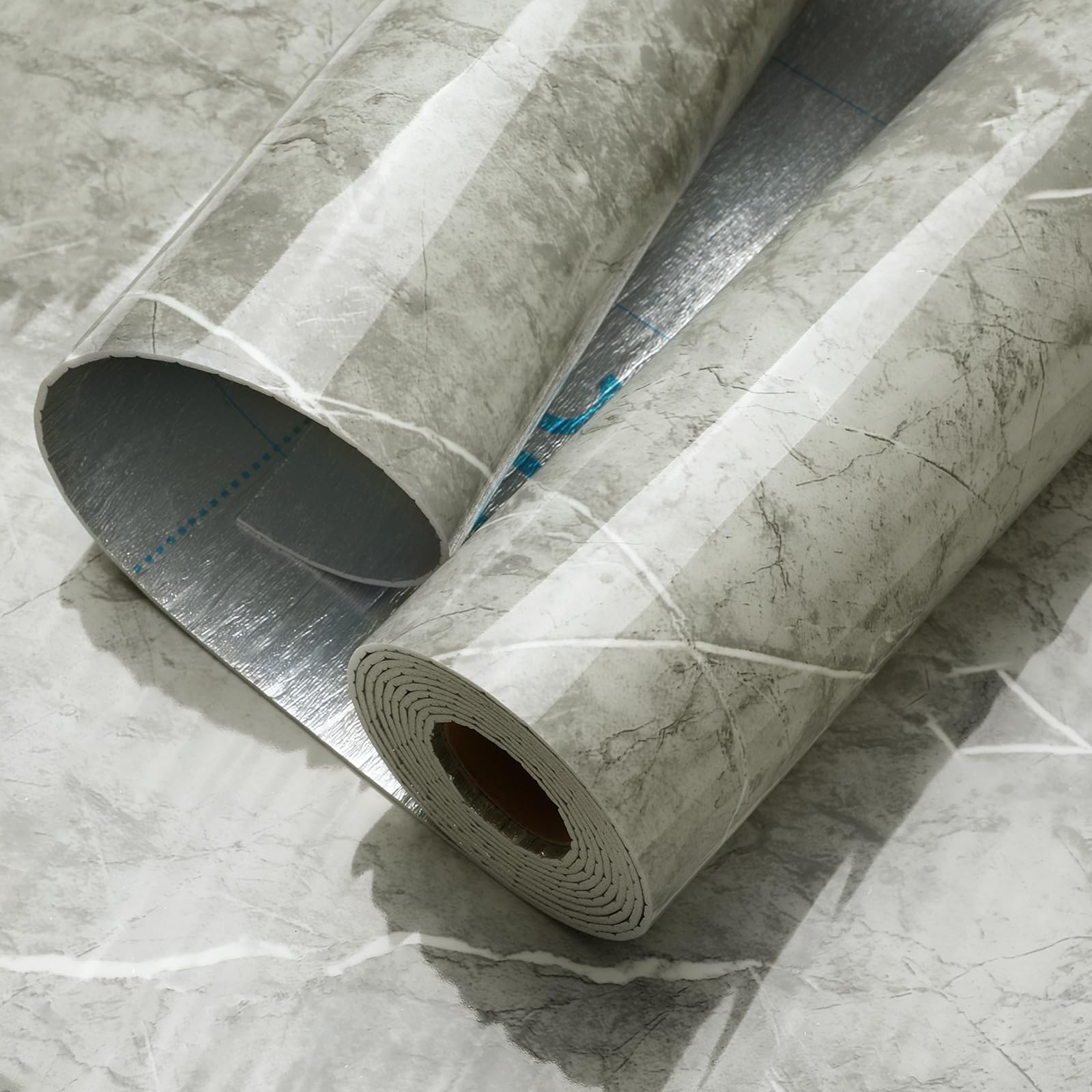 Anttyscar 3Roll Grey Thicken Thermal Self Adhesive Wallpaper Grey Marble Peel and Stick Wallpaper Waterproof Vinyl Wall Panels for Living Room Bedroom Bathroom Kitchen Splashback 300cm x 40cm — image 1