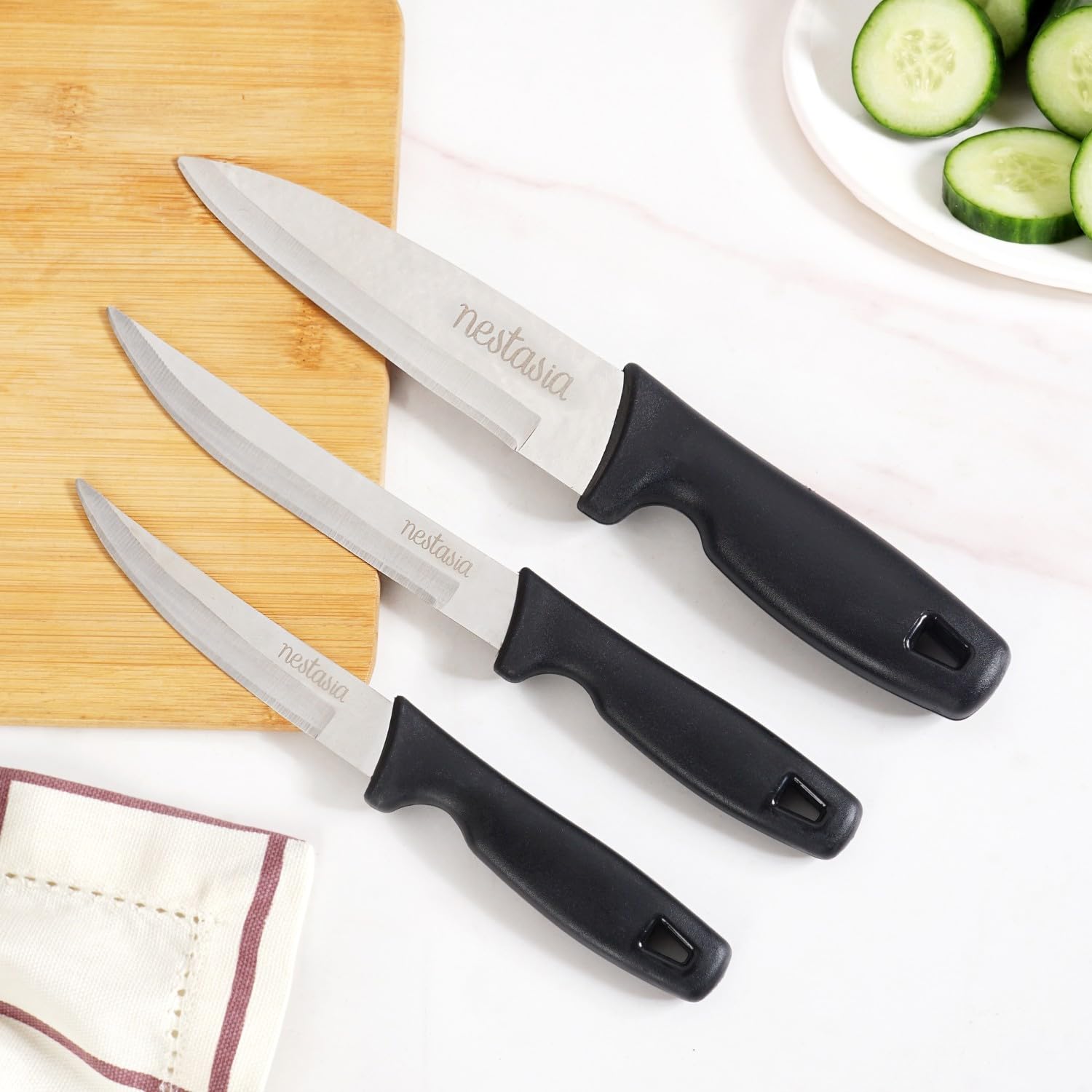 Nestasia Stainless Steel Kitchen Knife Set of 3 for Home (10 Inch, 9 Inch, 8 Inch) - Rust-Resistant Sharp Vegetable Knife with Non-Slip Handle for Cutting, Chopping, Slicing & Cooking