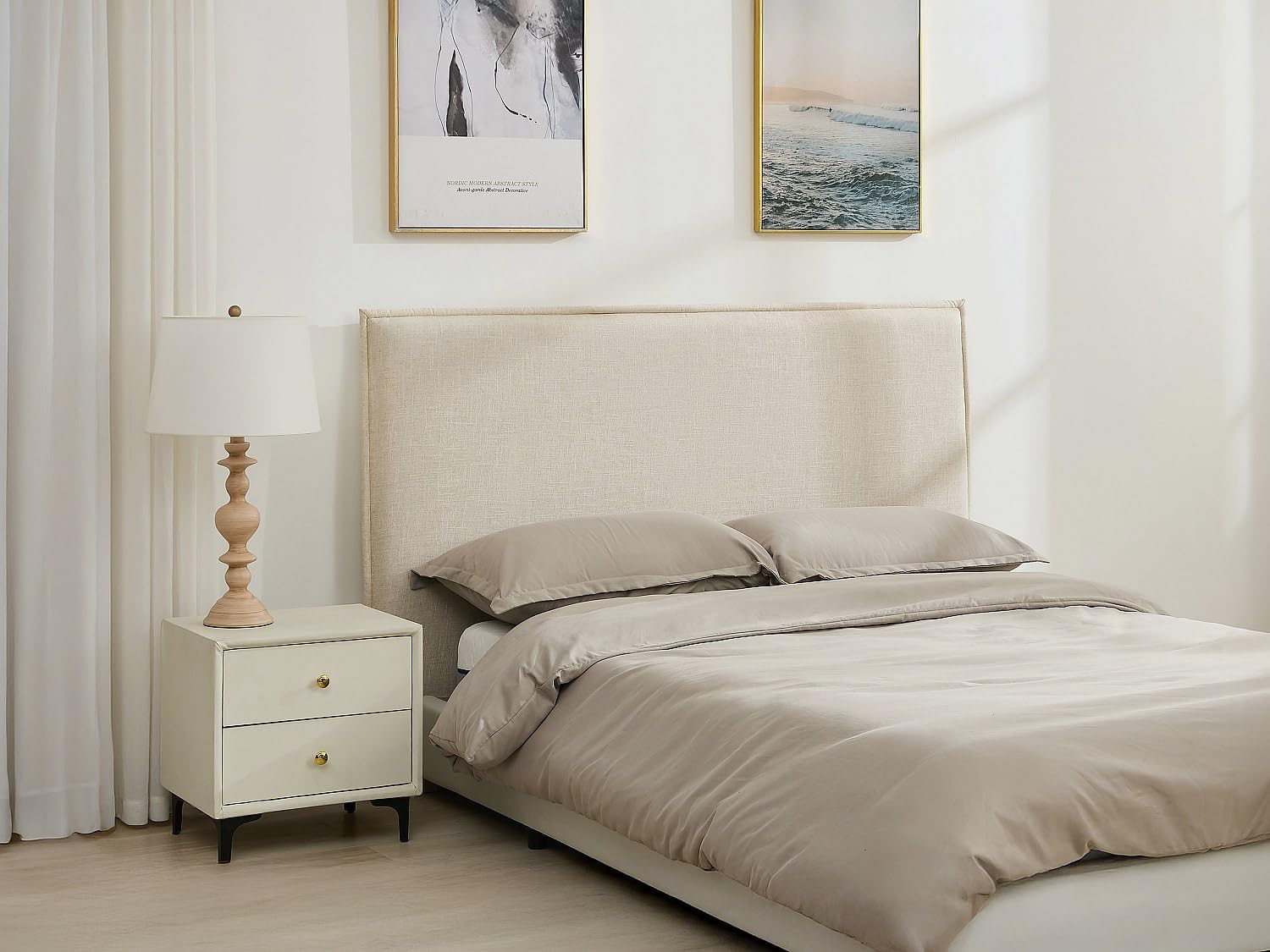 Vente-unique - Tête de lit déhoussable 150 cm - Coton et Lin - Beige - TAHIME