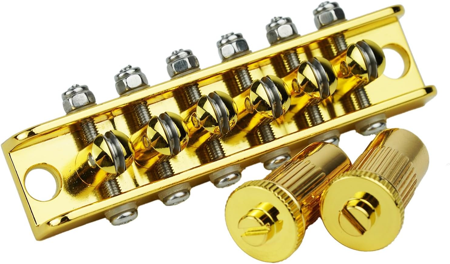 Guyker Guitar Roller Bridge String Spacing 10.5mm, Mosrite Style Bridge with Studs Compatible with 6 String Les Paul LP Electric Guitar (GM018A, Gold)