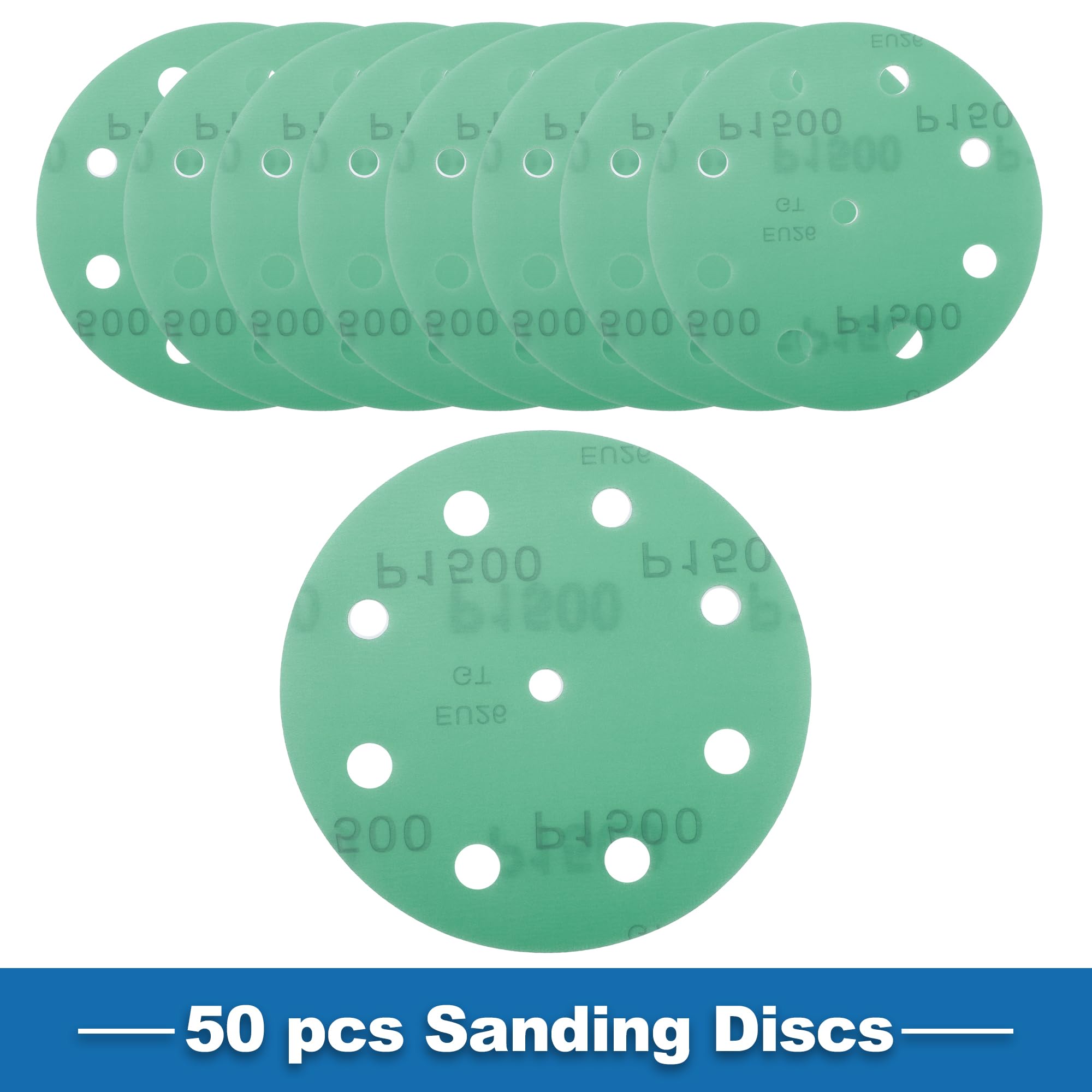 A ABSOPRO Sanding Discs 5 Inch 9 Hole 1500 Grit Round Hook and Loop Sandpaper Aluminum Oxide Green 50pcs, 5" - Image 3