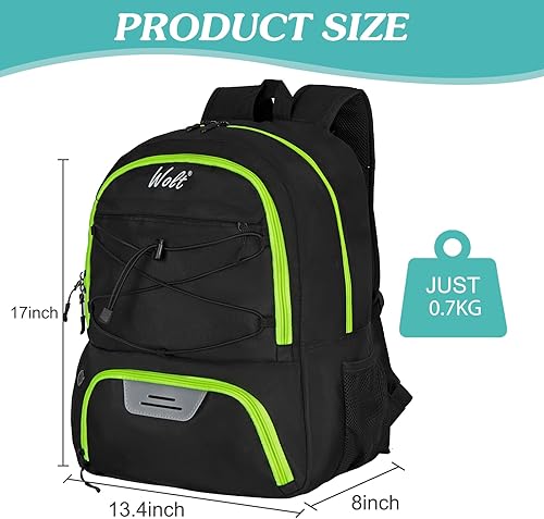Miniatura 2 de WOLT Mochila de fútbol juvenil con soporte para pelotas y compartimento para zapatos para fútbol, fútbol, baloncesto, voleibol