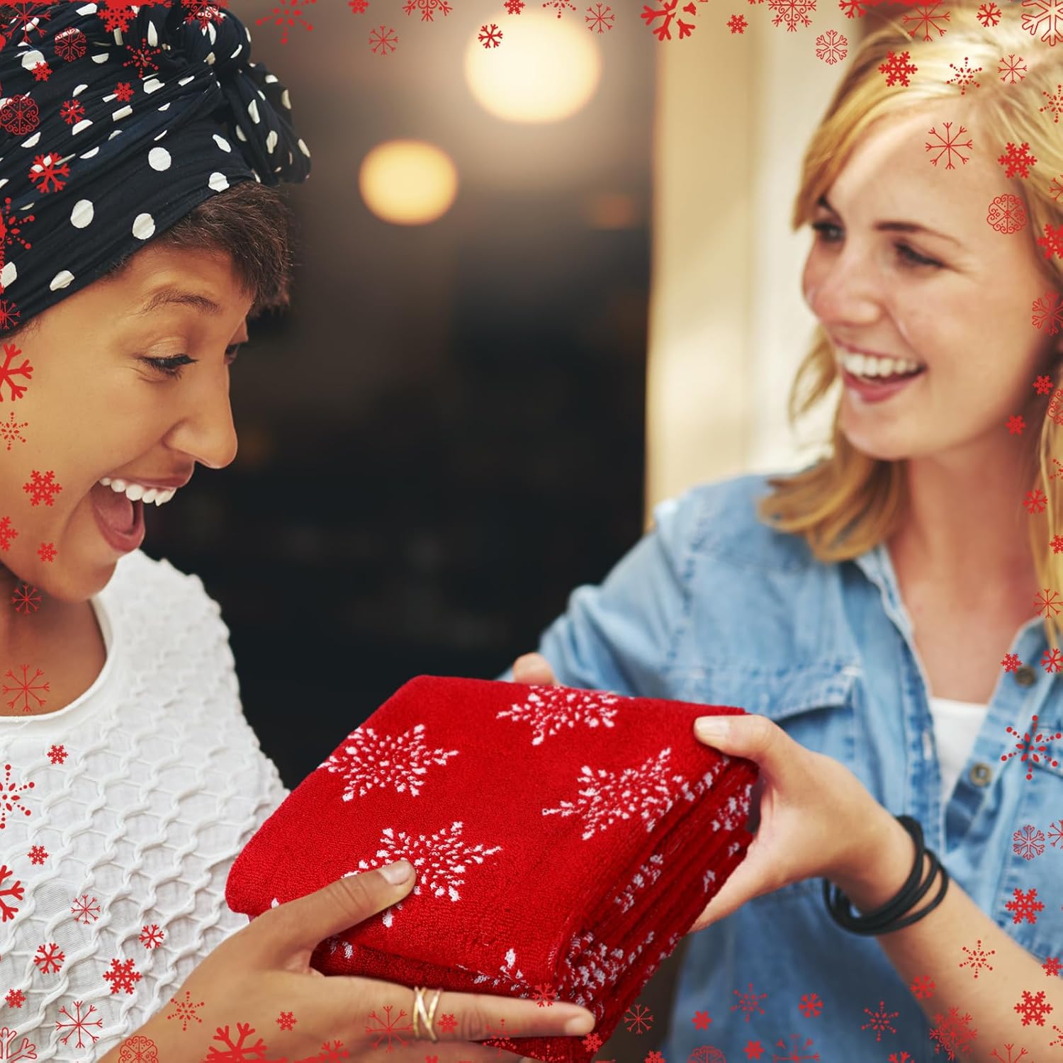 Peryiter 2 Pcs Christmas Snowflake Towels Red Christmas Hand Towels for Bathroom 100% Cotton Highly Absorbent Soft Kitchen Washcloths for Xmas Holiday Winter Gift Bath Home Decor, 29 x 13 Inch - Image 6